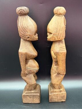 Vtg Hand Wood Carved 2 Faced Fertility African Couple Sculpture Art Statues 12”